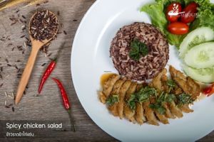 Khao Rad Yum Kai Zap - ข้าวราดยำไก่แซ่บ - Spicy Chicken Salad at Veggie Chef in Bangkok