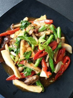 Stir-fried spicy mixed mushroom and basil  at Veggie Chef in Bangkok
