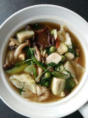 Dill soup with mixed mushroom at Veggie Chef in Bangkok
