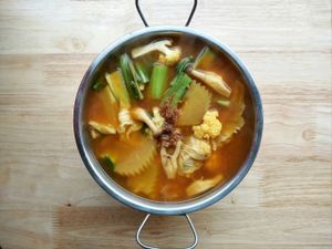 Tamarind flavor sour soup with mixed vegetable at Veggie Chef in Bangkok