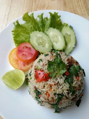 Vegan salted fish fried rice at Veggie Chef in Bangkok