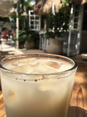 Horchata / rice water with cinnamon. Very sweet and refreshing. at Burrito Amor in Tulum