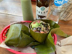Vegan nopal (cactus) burrito  at Burrito Amor in Tulum