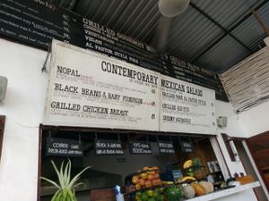 Overhead menu at Burrito Amor in Tulum