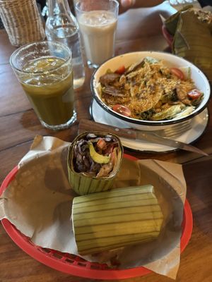 Ceaser salad in the background!   at Burrito Amor in Tulum