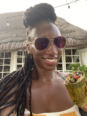 @TierraGoesGreen enjoying the delicious vegan burrito at Burrito Amor in Tulum