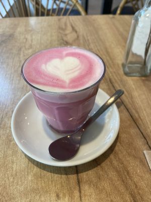 Beetroot latte: very good! Creamy and mild. at SUE in Rotterdam