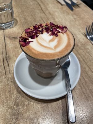 Rose latte: quite nice, but the rose flavour is not that strong  at SUE in Rotterdam