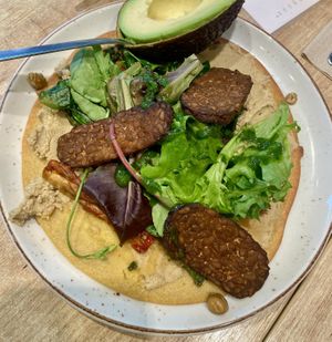 Socca with tempeh bacon added   at SUE in Rotterdam