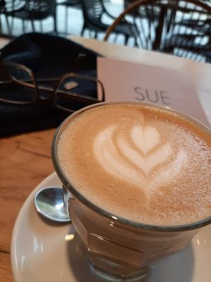 Coffee with oat milk at SUE in Rotterdam