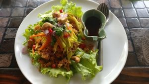 Green mango salad with fried tofu crumbs  at Pai Vegetarian in Pai
