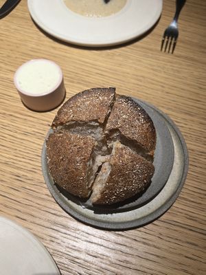 Fresh sourdough, almond butter  at Grön Restaurant in Helsinki