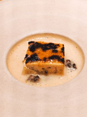 Grilled tofu with Grön signature sauce and yellow kosho sabayon at Grön Restaurant in Helsinki