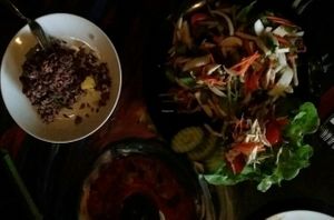 jungle mushroom salad and rice at Lost Lounge in Chiang Mai