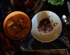 red devil curry with rice at Lost Lounge in Chiang Mai