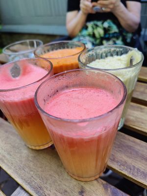 Fresh juices grapefruit, carrot, apple at NOP in Tallinn