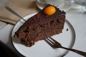 Chocolate cake at NOP in Tallinn