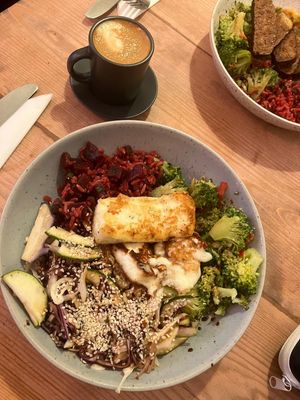 Halloumi with three salads   at The Natural Food Deli in Petersfield