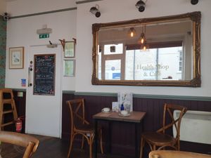 The seating at the back. at The Natural Food Deli in Petersfield