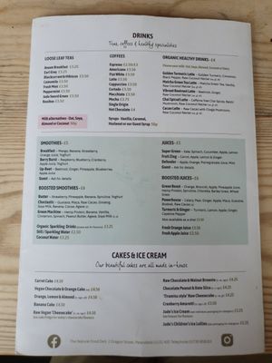 The menu at The Natural Food Deli in Petersfield