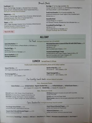 The menu at The Natural Food Deli in Petersfield