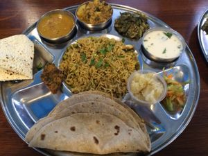 Full meal including mains, rice, Curry, Dhal, Sweet! a Must for those who want a taste of everything in one plate at Saattveek in Auckland