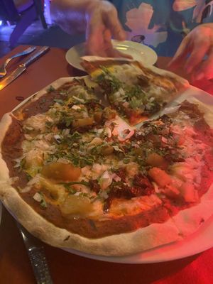 Vegan Pastorela: Roasted vegetables and pineapple   at Piola in Playa Del Carmen