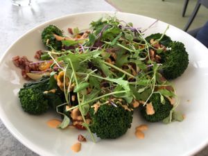 Broccolini & wild rice salad at Thomas's Bach in Waiheke Island