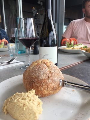Vegan cob loaf with hummus  at Thomas's Bach in Waiheke Island