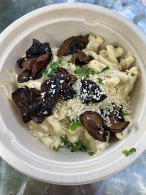 Mac and Cheese with Shiitake Bacon at Reverie Cafe + Bar in Minneapolis