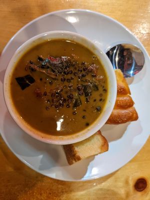 Coconut curry lentil soup at Reverie Cafe + Bar in Minneapolis