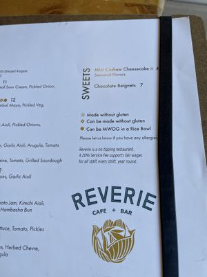 Menu  at Reverie Cafe + Bar in Minneapolis