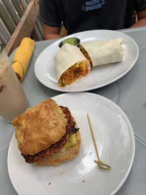 bfast burro & bfast sammyyyy & chai!!  at Reverie Cafe + Bar in Minneapolis