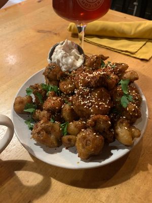 cauli bulgogi is fried to the perfect crisp snd soooo yum  at Reverie Cafe + Bar in Minneapolis