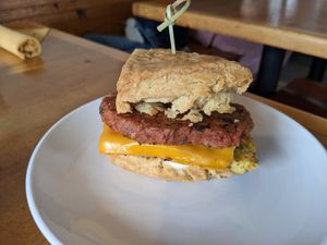 Breakfast biscuit sandwich at Reverie Cafe + Bar in Minneapolis