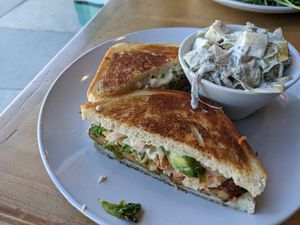 Grilled Kimcheese and potato salad at Reverie Cafe + Bar in Minneapolis