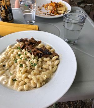 Crepes and Mac and cheese with Smokey mushroom bac’n #Veganuary at Reverie Cafe + Bar in Minneapolis