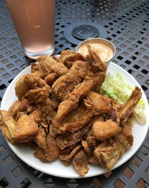 Fried Artichoke Hears (appetizer). The pickled mustard seed remoulade tasted a little like Chinese hot mustard & is quite good. at Reverie Cafe + Bar in Minneapolis