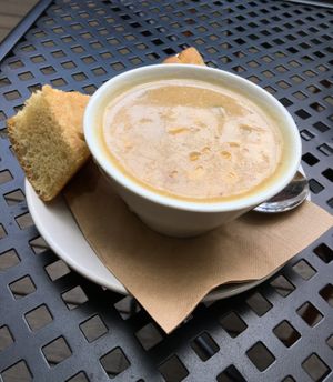 Cup of Corn Chowder Soup. at Reverie Cafe + Bar in Minneapolis
