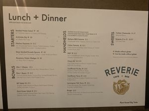 Menu at new location at Reverie Cafe + Bar in Minneapolis