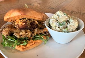 Cauliflower Po Boy with potato salad at Reverie Cafe + Bar in Minneapolis