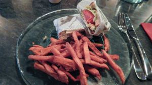 veggie sandwich with sweet potato fries at Bryggjan Brugghus in Reykjavik