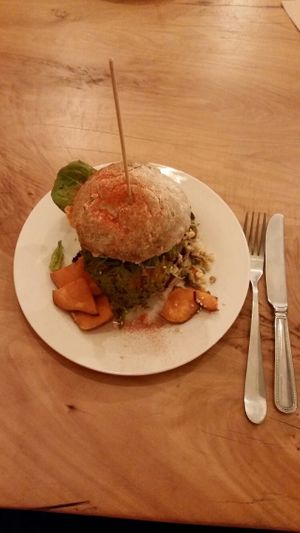 Health Burger $15....Tasty! at Naturalley Organic Cafe in Dunedin