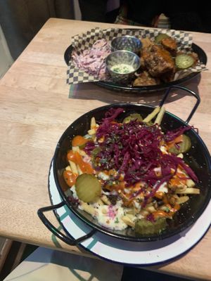 fried seitan and loaded fries at Lucky Pig - Paradise Palms in Edinburgh