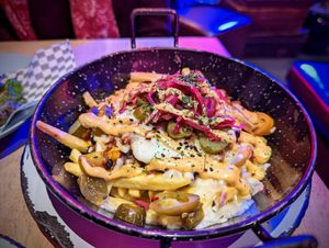 Cheesy dirty fries at Lucky Pig - Paradise Palms in Edinburgh