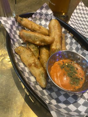 Fried pickles   at Lucky Pig - Paradise Palms in Edinburgh