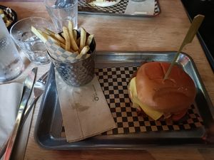 BBQ brisket burger with fries. at Lucky Pig - Paradise Palms in Edinburgh