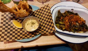Crispy oyster mushrooms and collared greens at Lucky Pig - Paradise Palms in Edinburgh