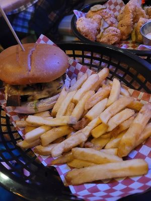 Bacon burger and fries at Lucky Pig - Paradise Palms in Edinburgh