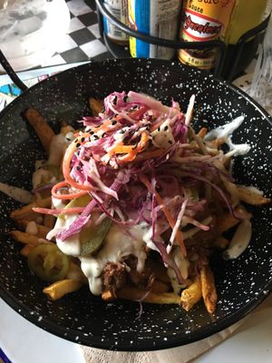 jackfruit with fries (too spicy for my taste)  at Lucky Pig - Paradise Palms in Edinburgh